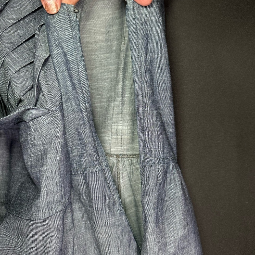 eShakti Blue Chambray Pleated Midi Dress - Picture 9 of 13